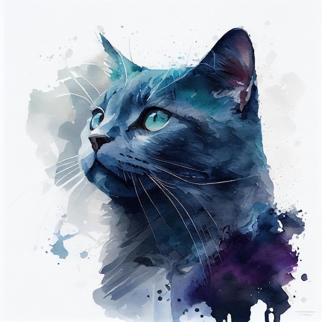 Watercolor illustration with a cute cat Generative AI