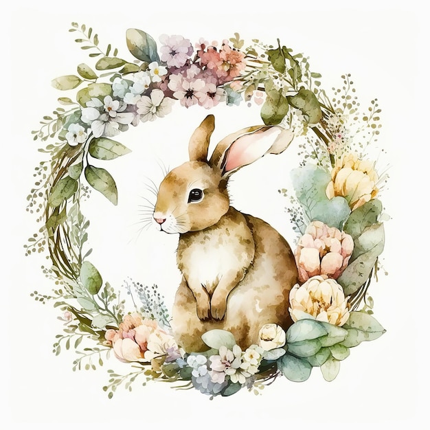 Watercolor illustration with Easter bunn