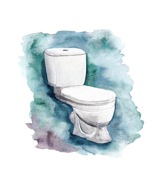 Watercolor illustration with toilet bowl