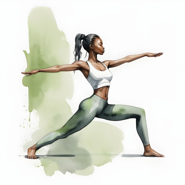 Watercolor illustration of a woman in a yoga pose