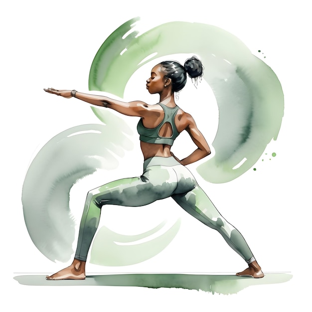 Watercolor illustration of a woman in a yoga pose