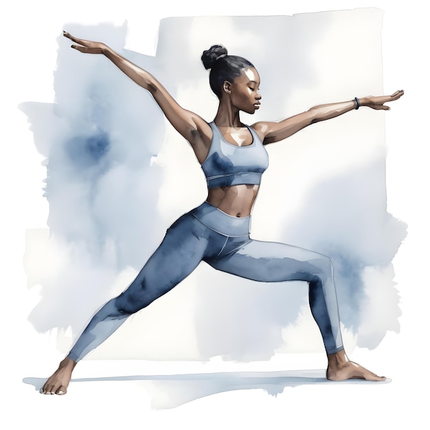 Watercolor illustration of a woman in a yoga pose