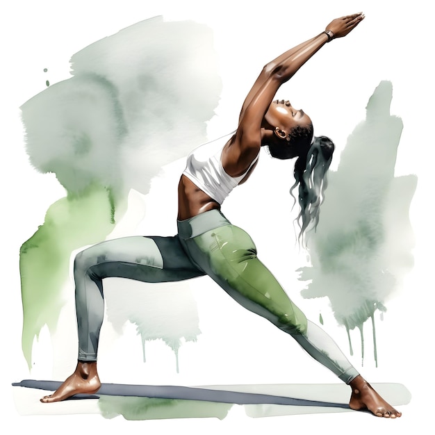 Watercolor illustration of a woman in a yoga pose