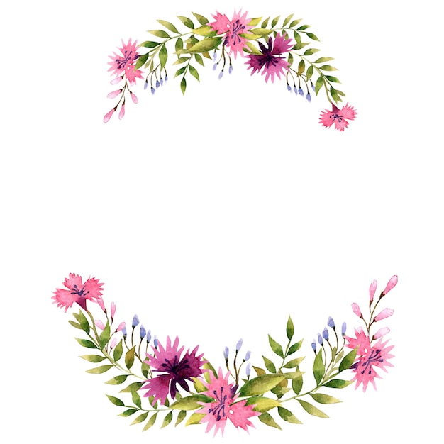 Watercolor illustration. Wreath of wild flowers.