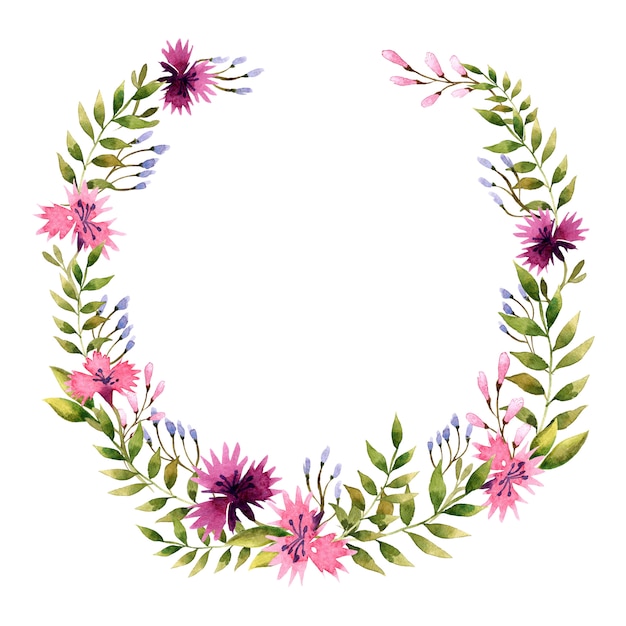 Watercolor illustration. Wreath of wild flowers.