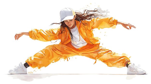 Photo watercolor illustration of a young woman dancing hiphop