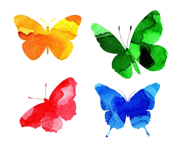 Watercolor illustrations of beautiful multicolored silhouettes of butterflies Insect traps