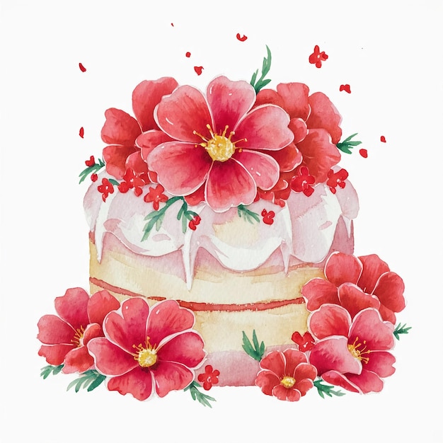 watercolor image of cake with flowers