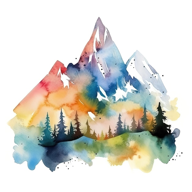 Watercolor image of a mountain valley Generated ai