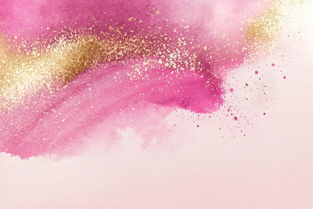 Watercolor ink pink background with some golden Illustration Generative AI