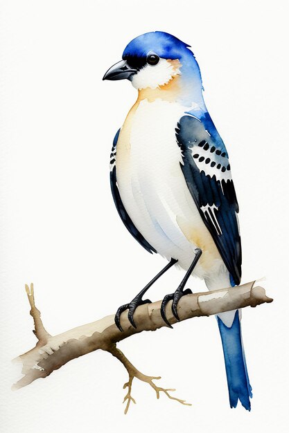 Watercolor ink style colorful bird animal wallpaper background illustration standing on branch