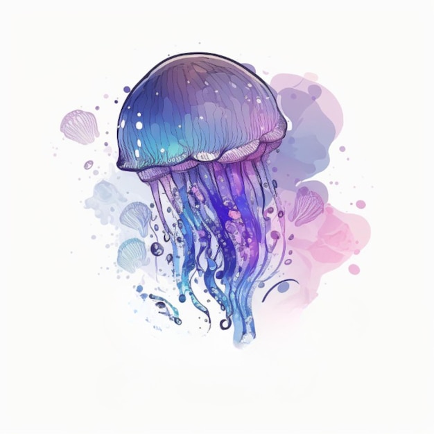 a watercolor jellyfish on a white background