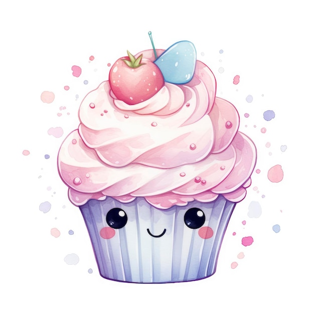 Watercolor Kawaii Cupcake