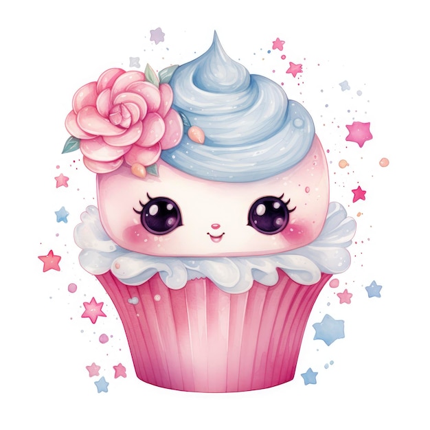 Watercolor Kawaii Cupcake