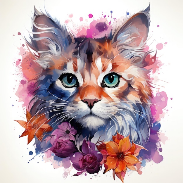 Watercolor Kitten Sublimation illustration Generative Ai