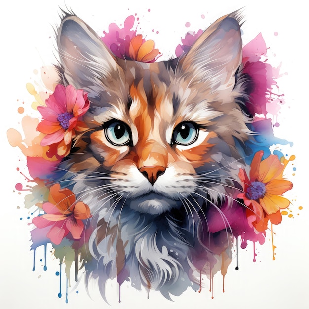 Watercolor Kitten Sublimation illustration Generative Ai