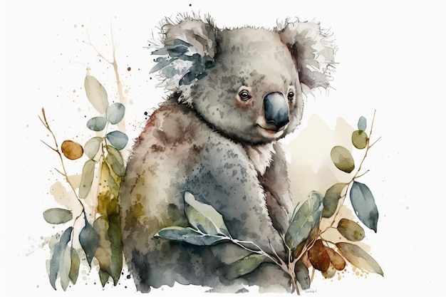 Watercolor koala illustration white backgroundGenerative AI