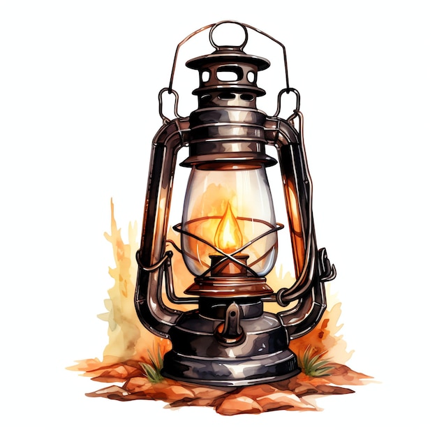 watercolor lantern western wild west cowboy desert illustration clipart