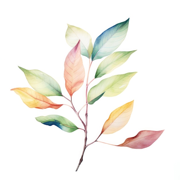 Watercolor leaf pattern on white background