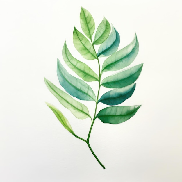 Watercolor leaf pattern on white background