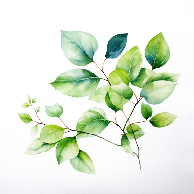 Watercolor leaf pattern on white background