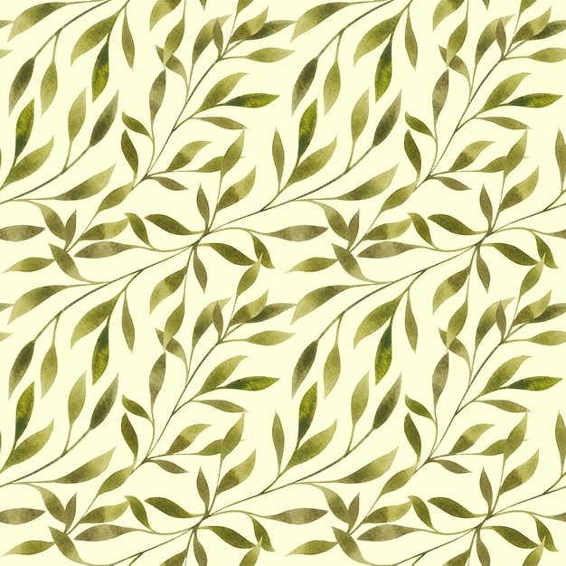 Watercolor leaves branches on ivory background seamless pattern Elegant floral repeat print