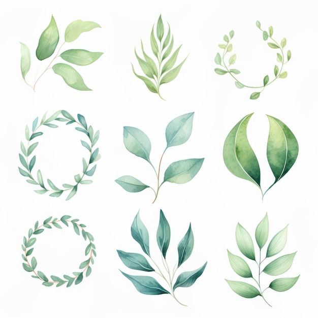 Watercolor Leaves Clipart Blustery Leaf Circle In Light Green And Emerald