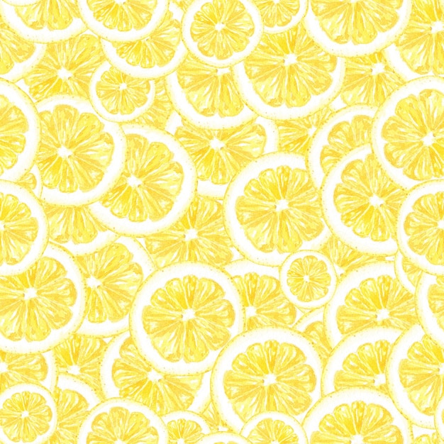 Watercolor lemon seamless patternin botanical style Illustration yellow tropical fruit print