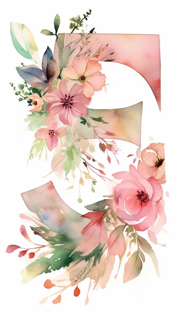 A watercolor letter h with pink flowers.