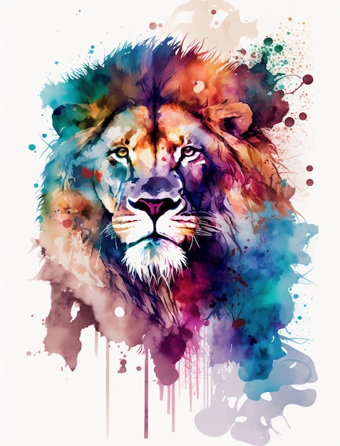 Watercolor lion cartoon style minimaliste style