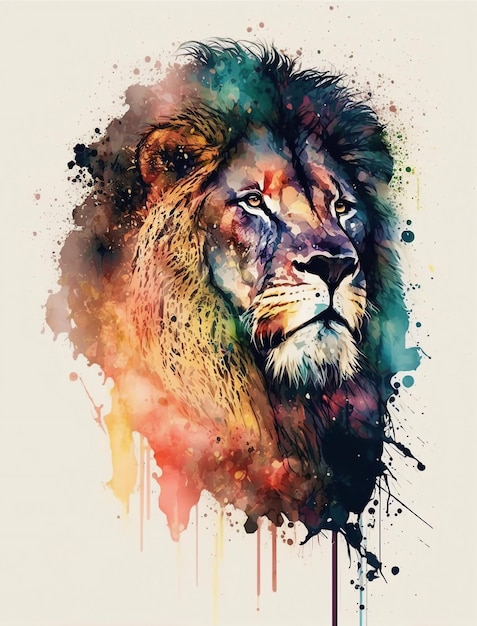 Watercolor lion cartoon style minimaliste style