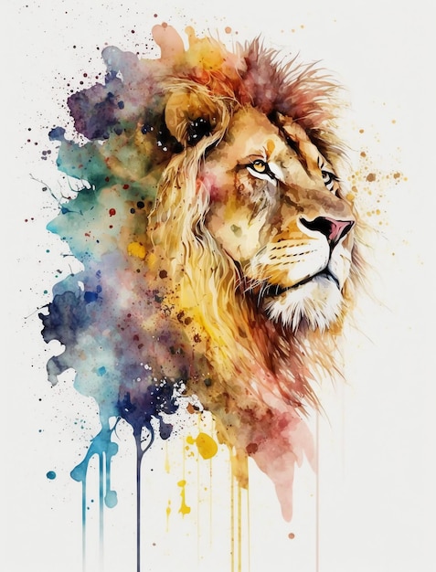 Watercolor lion cartoon style minimaliste style