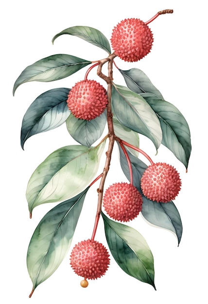 Watercolor Litchi Fruit Illustration with Transparent Background for Creative Projects