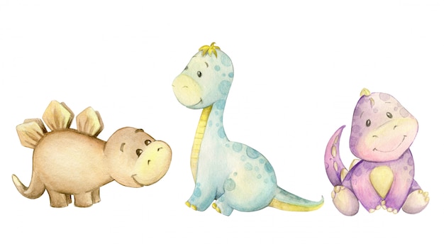 Watercolor little dinosaur set