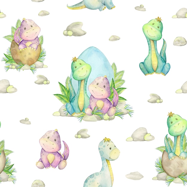 Watercolor little dinosaur set