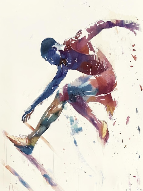 Photo watercolor long jump athlete in motion