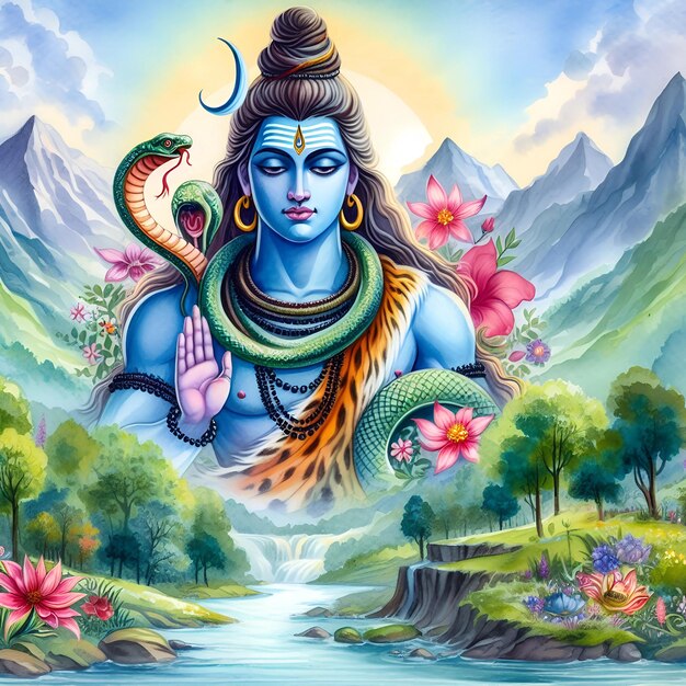 Watercolor Lord Mahadev image