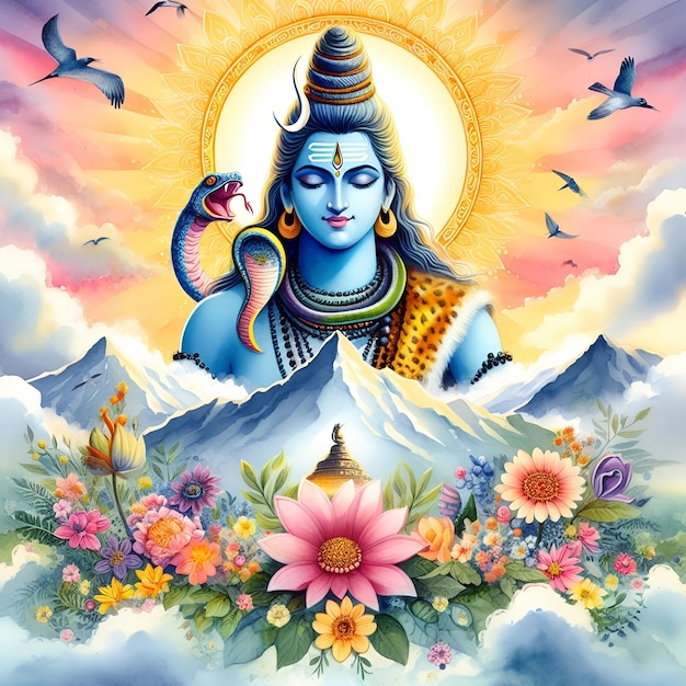 Watercolor Lord Mahadev image