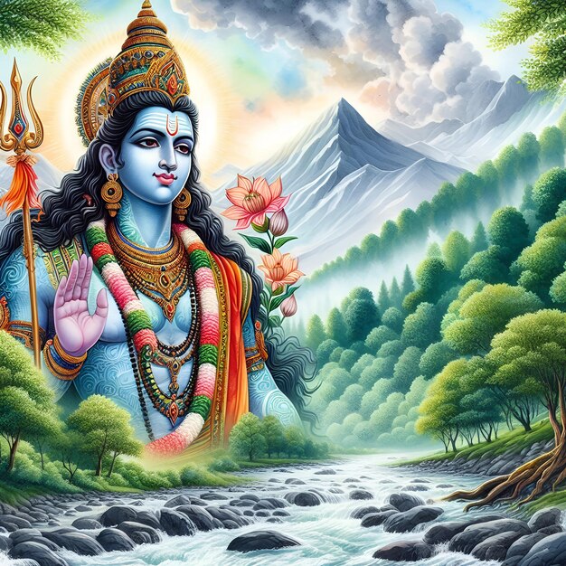 Watercolor Lord Mahadev image