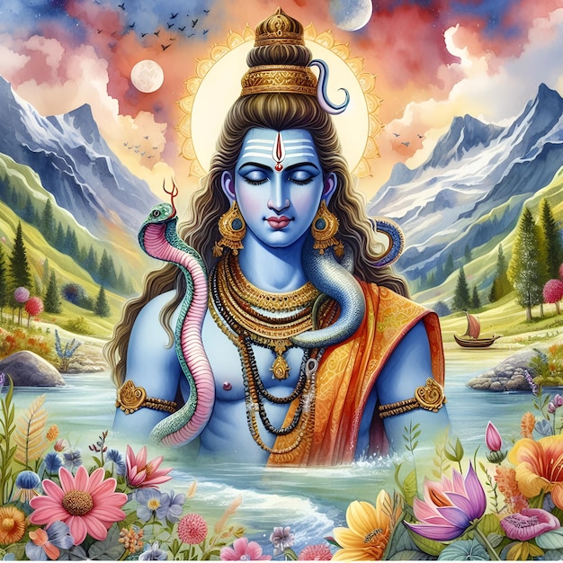 Watercolor Lord Mahadev