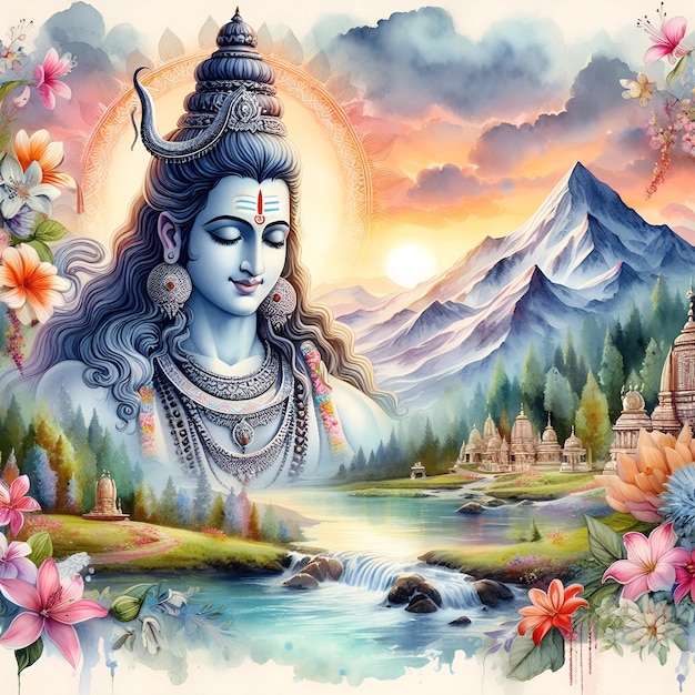 Watercolor Lord Mahadev