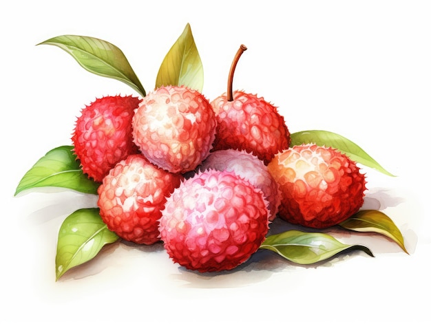 Watercolor Lychee Isolated Aquarelle Litchi Tropical Fruit Cut Creative Watercolor Litchi Chinensis Fruits