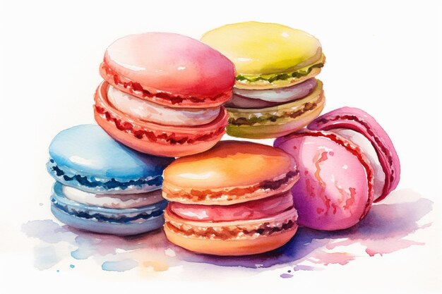 Photo watercolor macaroons cutaway on white background