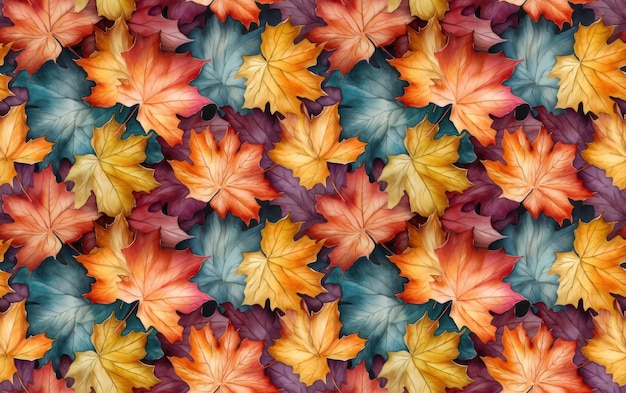 Watercolor maple leaves seamless pattern backgroundxA