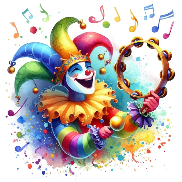 Watercolor Mardi Gras Jester Clipart