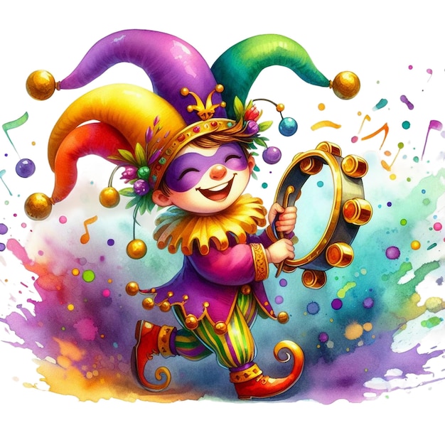 Watercolor Mardi Gras Jester Clipart