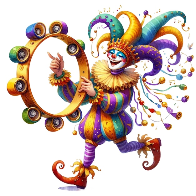 Watercolor Mardi Gras Jester Clipart