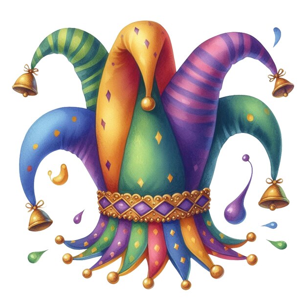 Watercolor Mardi Gras Jester Hat Clipart