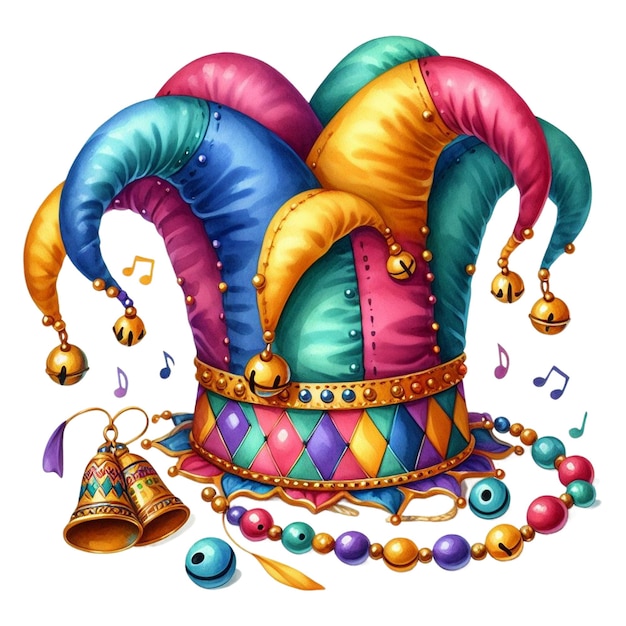 Watercolor Mardi Gras Jester Hat Clipart