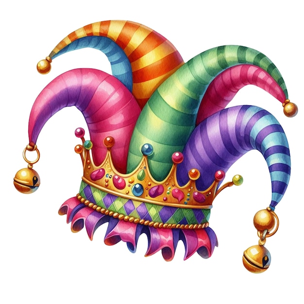 Watercolor Mardi Gras Jester Hat Clipart